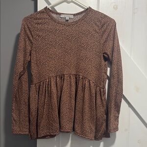 Gaze Leopard Print Peplum Long Sleeve Blouse